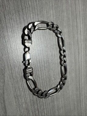 925 Sterling Silver Figaro Link Bracelet - Italy.